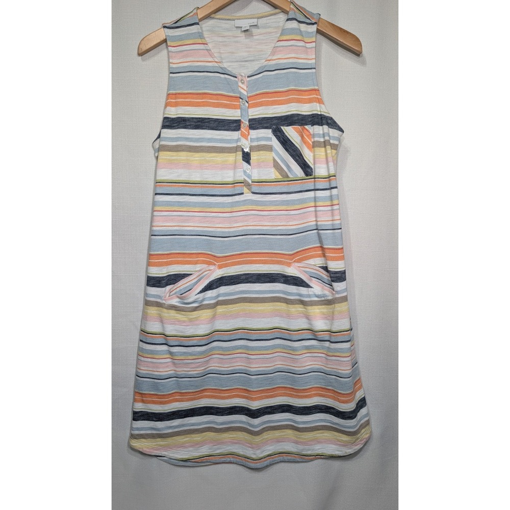 J Jill Women's Size Small Striped Henley Cotton Blend Pocket Dress